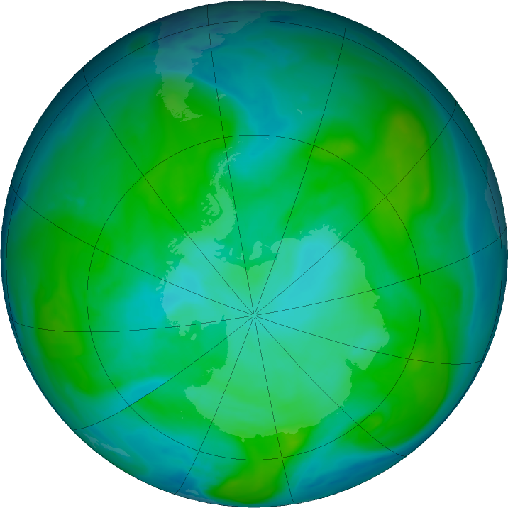 Antarctic ozone map for 12 January 2018